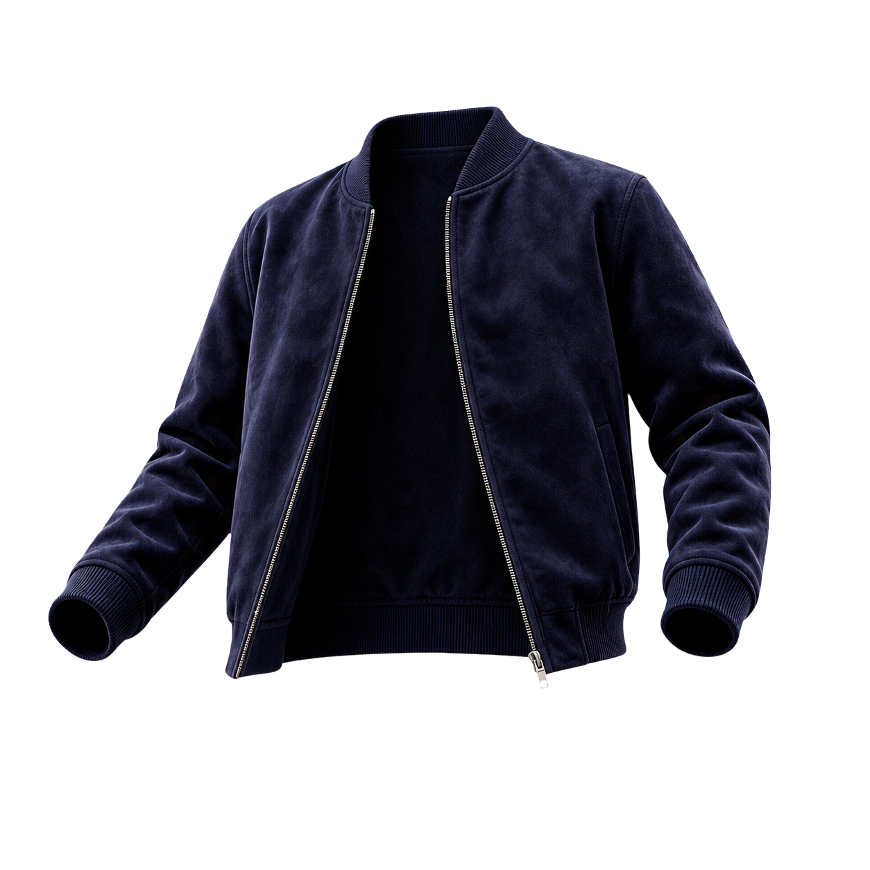Indigo suede bomber moving into the outfit